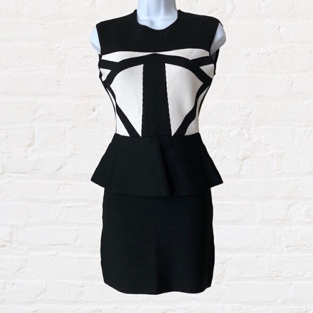 BCBG MaxAzria Caprice Geometric Peplum Jacquard Dress